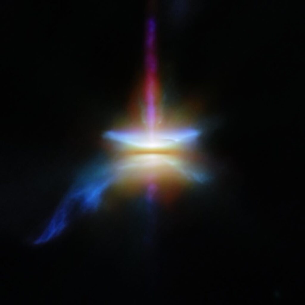 Webb telescope image of HH 30, an edge-on protoplanetary disc that is surrounded by jets and a disc wind