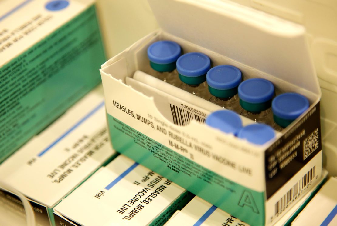 In this 2019 photo, measles, mumps and rubella vaccines are seen in a cooler at the Rockland County Health Department in Pomona, New York.