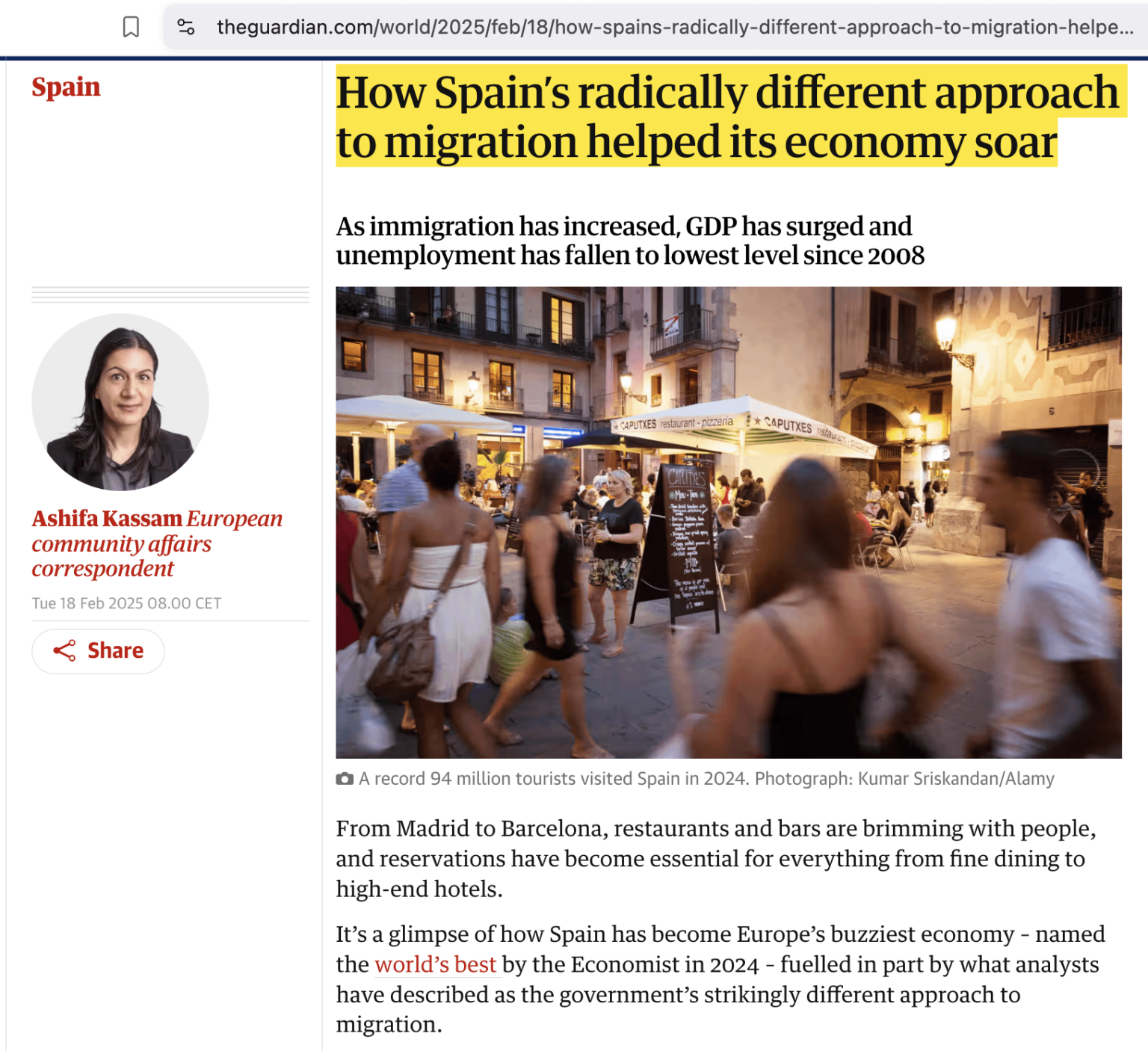 "How Spain’s radically different approach to migration helped its economy soar"