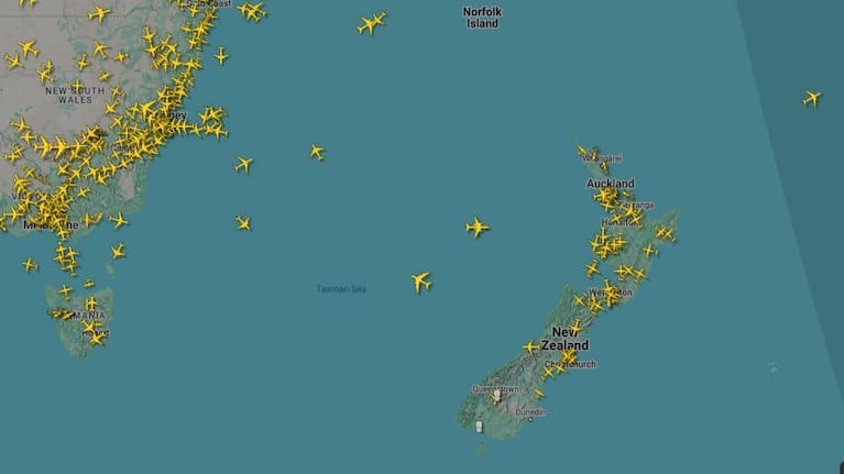 Flight activity over the Tasman Sea at about 7.30pm on Friday