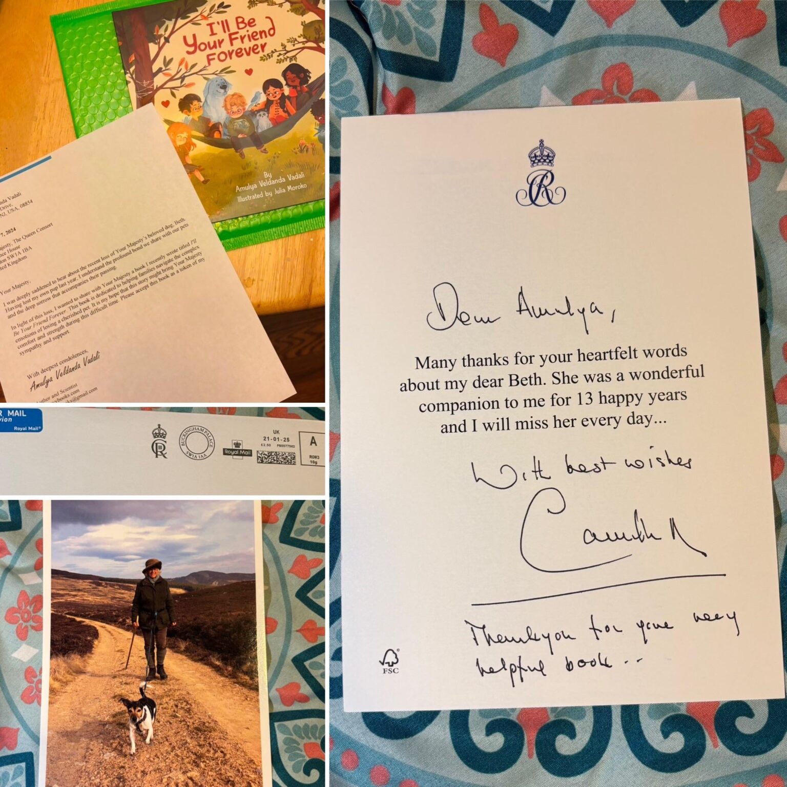 I sent Queen Camilla a copy of my pet loss book along with a letter expressing my condolesnces over the loss of her pup, Beth. She sent me a personally signed card via royal mail thanking me for my “very helpful book.” So exciting! I sent Queen Camilla a copy of my pet loss book along with a letter expressing my condolesnces over the loss of her pup, Beth. She sent me a personally signed card via royal mail thanking me for my “very helpful book.” So exciting!