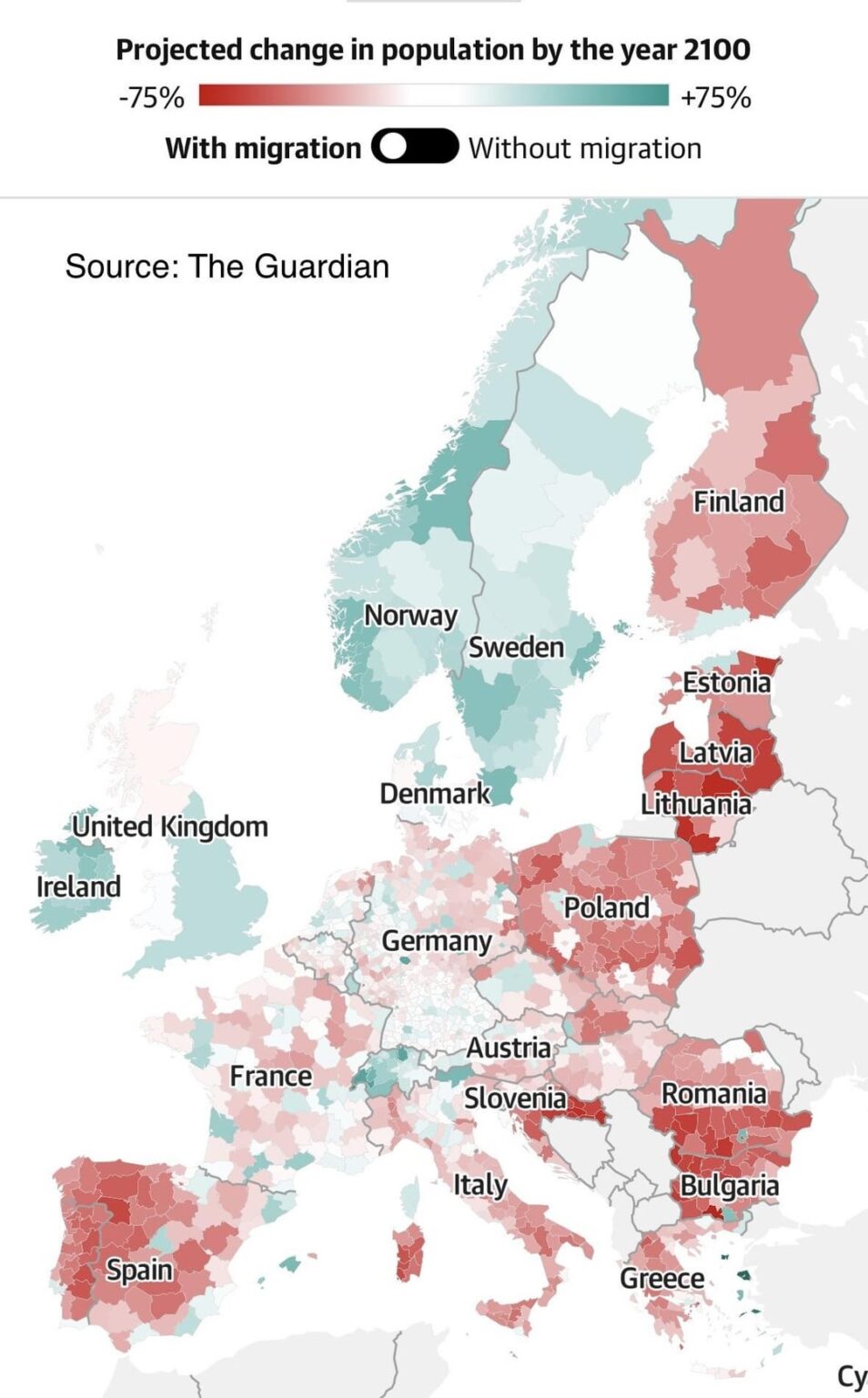 Visualised: Europe’s population crisis, Source: The Guardian and Eurostat