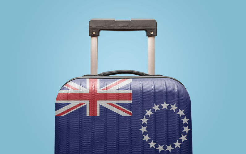 Baggage with Cook islands flag print concept.