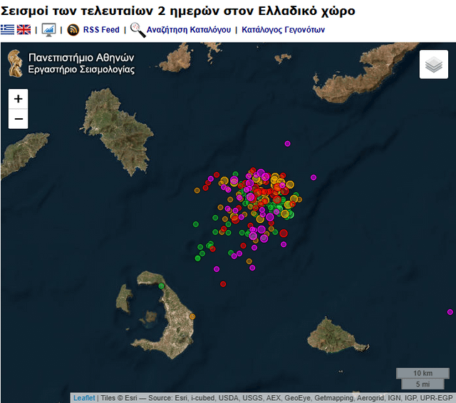 Some graphs for seismic activity in Santorini (data + map from the University of Athens, the graphs are mine and not officially)
