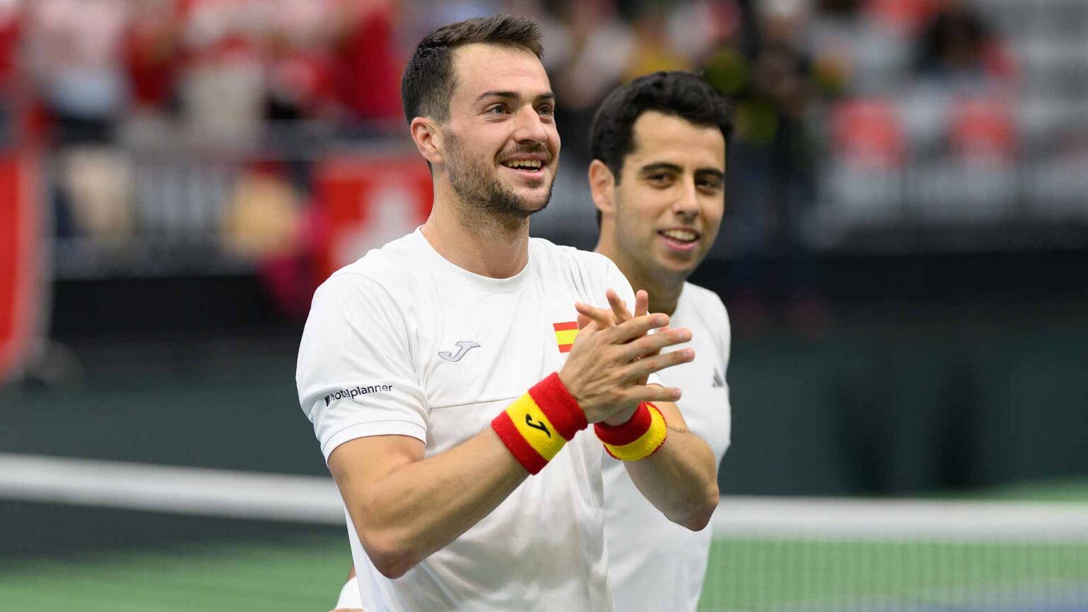 Spain, France score doubles wins to clinch ties in Davis Cup Qualifiers | ATP Tour Pedro Martinez and Jaume Munar celebrate after clinching a decisive Davis Cup doubles win for Spain on Sunday in Biel.
