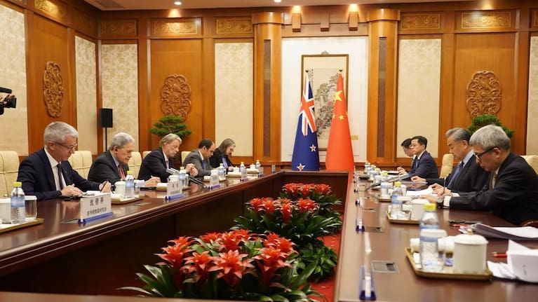 New Zealand Foreign Minister Winston Peters in meeting with China Foreign Minister Wang Yi, in Beijing.