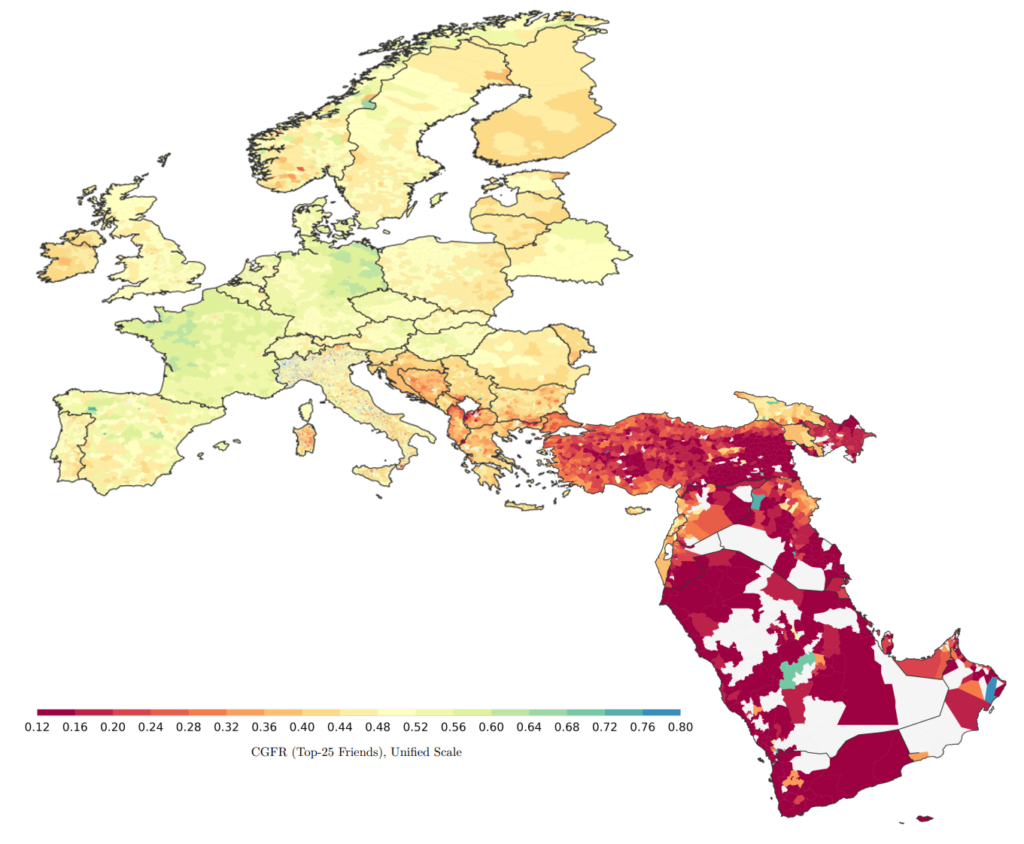 Cross-gender friendships in Europe and West Asia according to Facebook data
