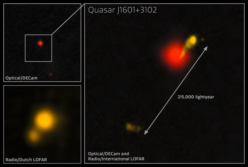 Europa-sized radio telescope discovers largest and oldest black hole jet in the Universe