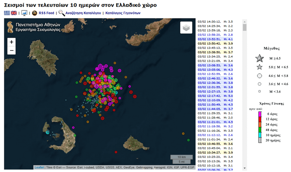 [Reupload με πιο ολοκληρωμένα δεδομένα] Seismic activity in Santorini in the last 10 days. UOA source, graphs are mine and not officially