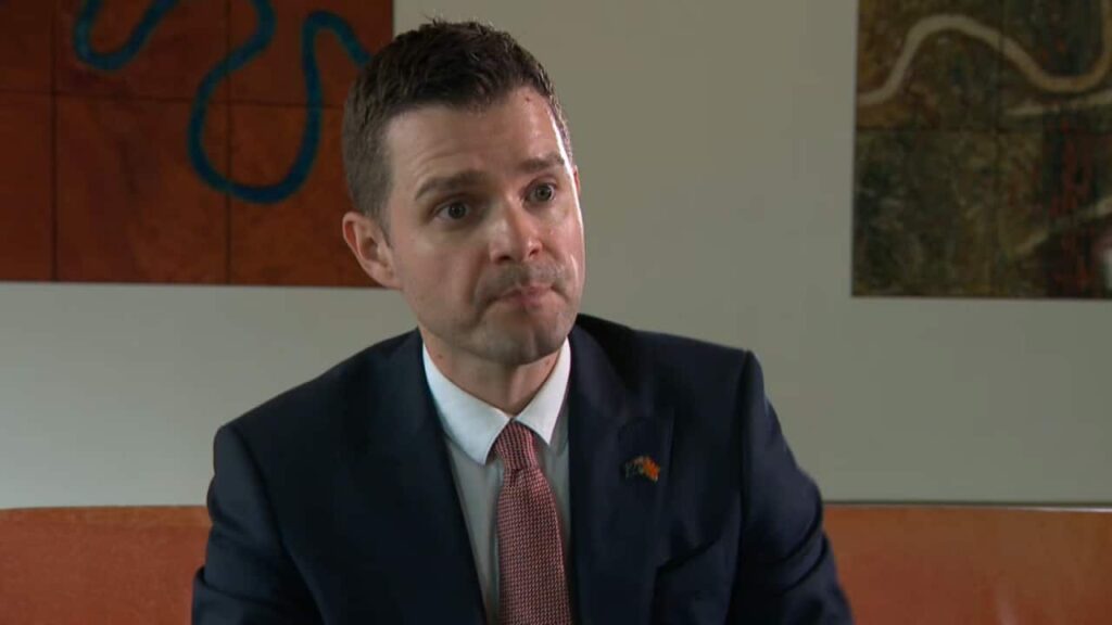 North Macedonia's foreign minister Timčo Mucunski speaking while seated.