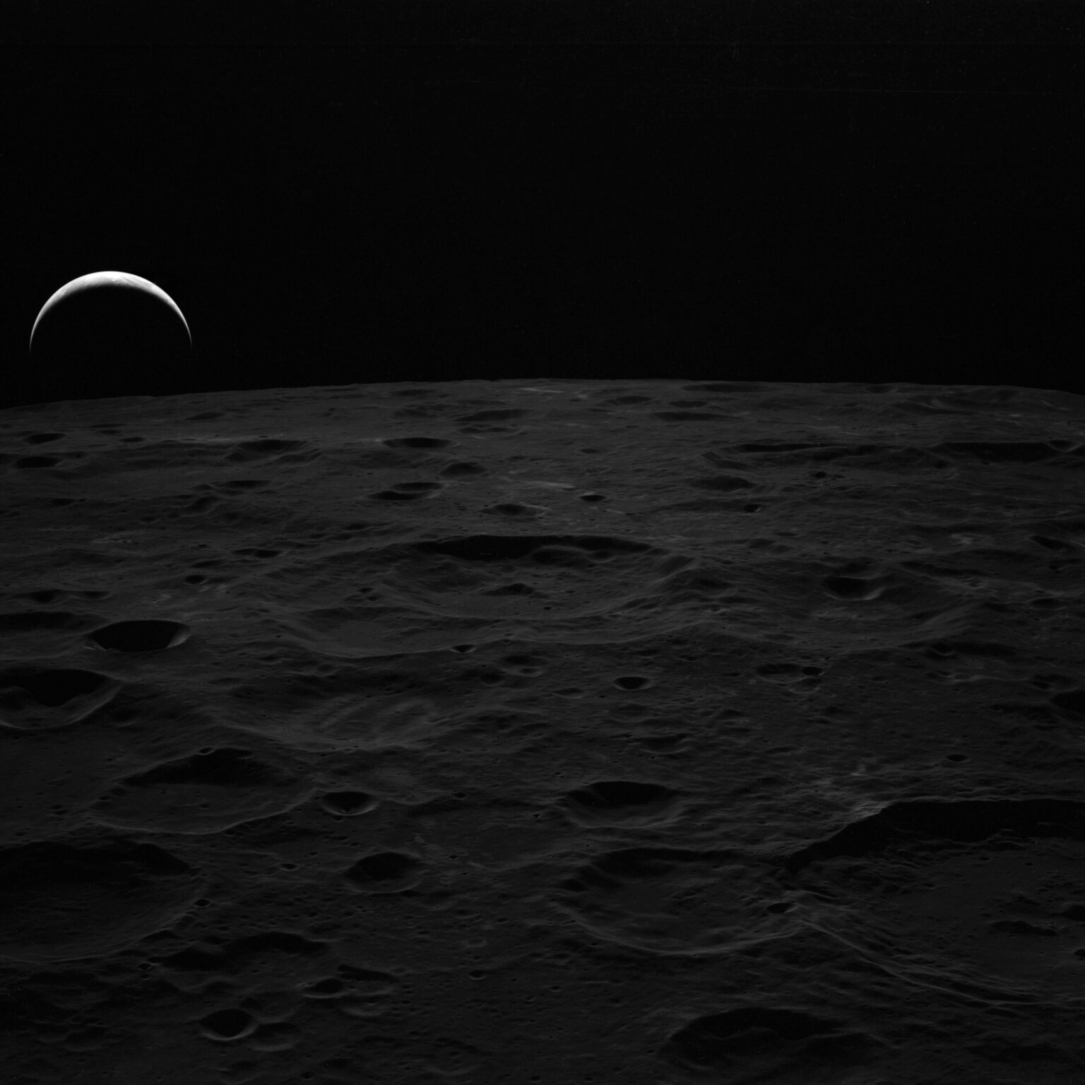 View of Earthrise and the Lobachevsky and 201 Craters taken during the Apollo 14 Mission Feb 1971.