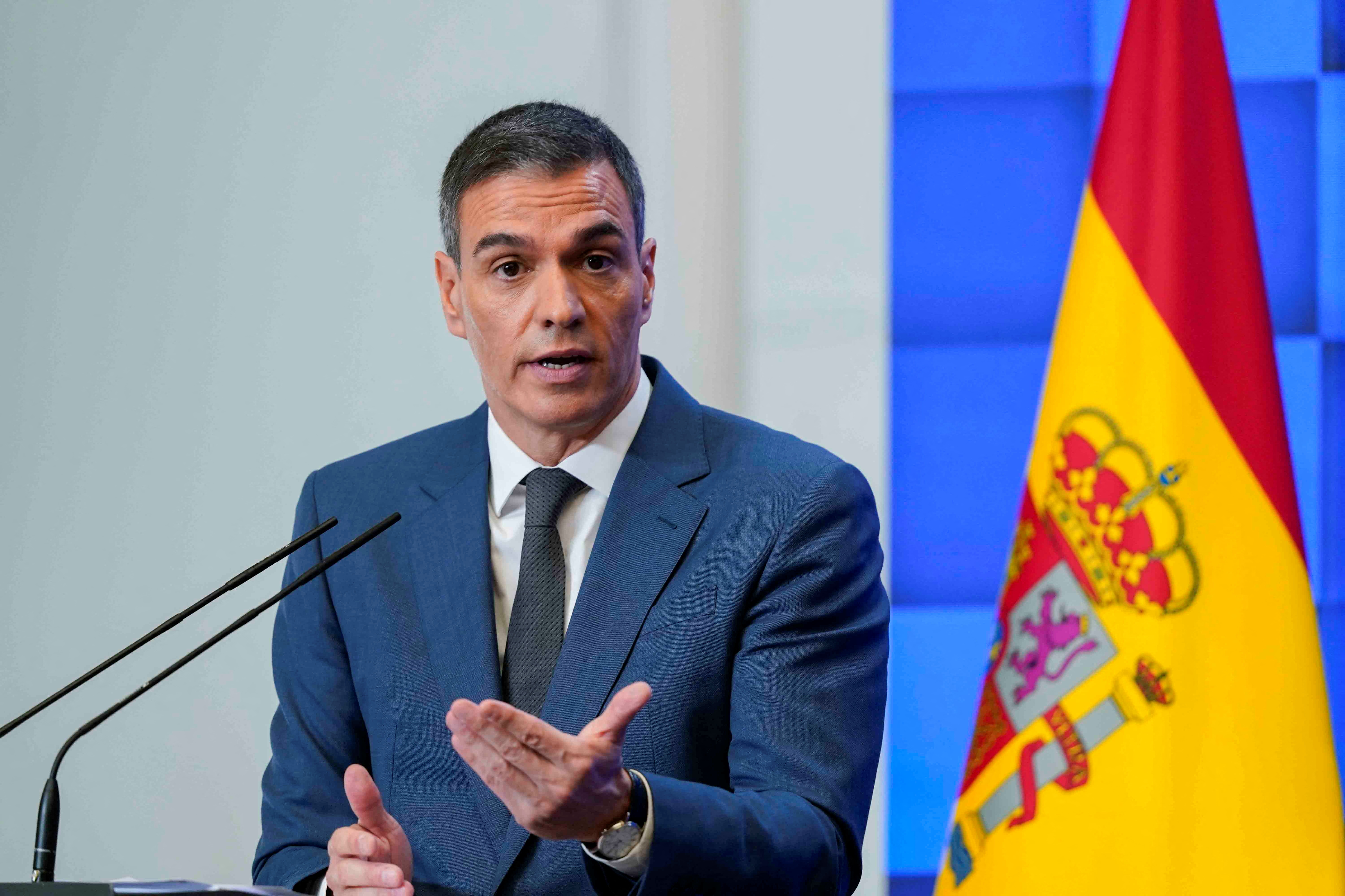 Spanish Prime Minister Pedro Sánchez at a press conference.