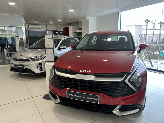 Cars are displayed at Kia Integral Car, a dealership in Barcelona, Spain. [SARAH CHEA]