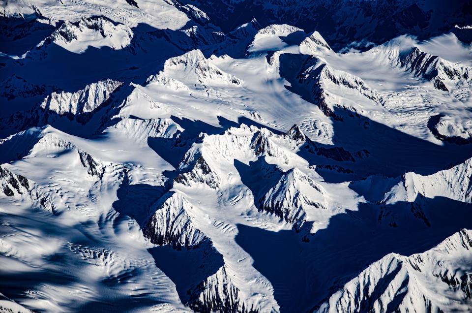 Aerial view of snow capped Himalayan mountains