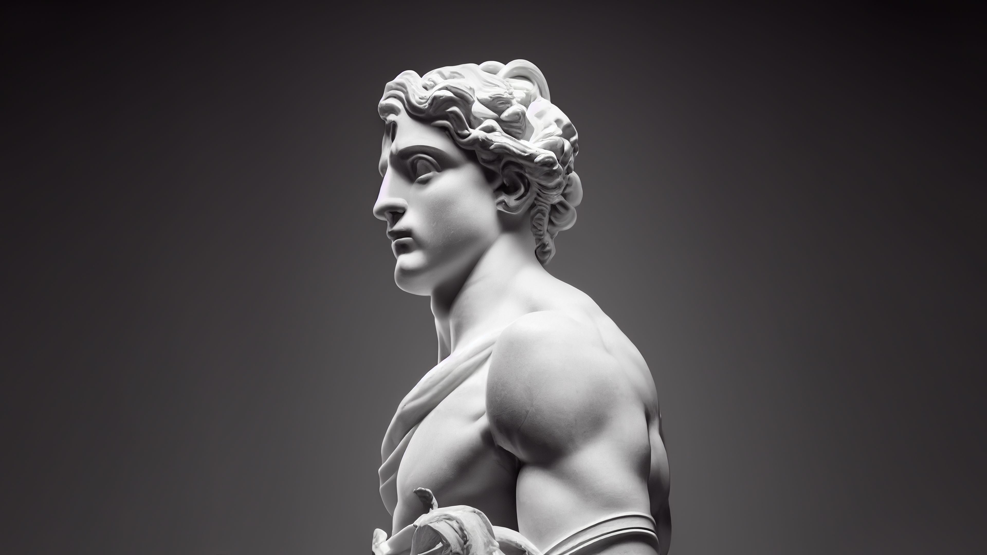 3D illustration of a Renaissance marble statue of Hermes. He is the God of financial gain, commerce, travelers, and speed, Hermes in Greek mythology, known as Mercury in Roman mythology.