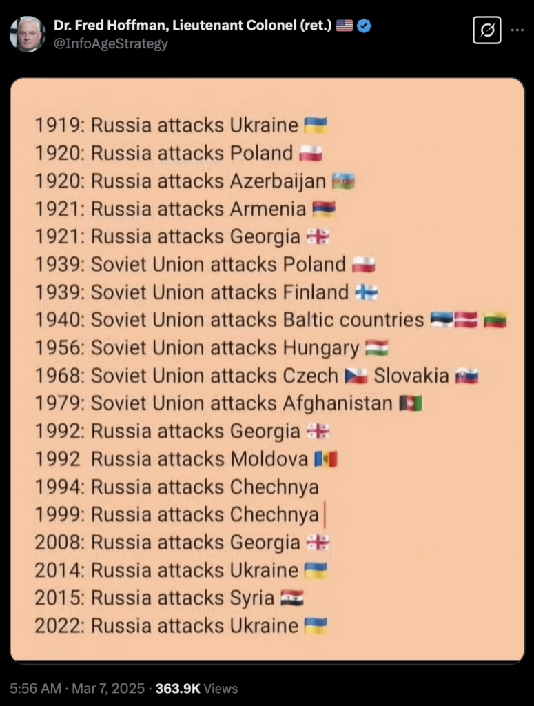 The best response to this question posed by the MAGA crowd: "Why is Russia the enemy?"