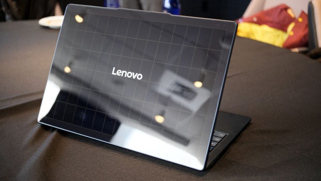 Lenovo debuts a solar laptop that plays 1 hour of video from 20 minutes of sunlight. The solar-powered laptop converts 24.3% of the sunlight that hits its back lid into energy.