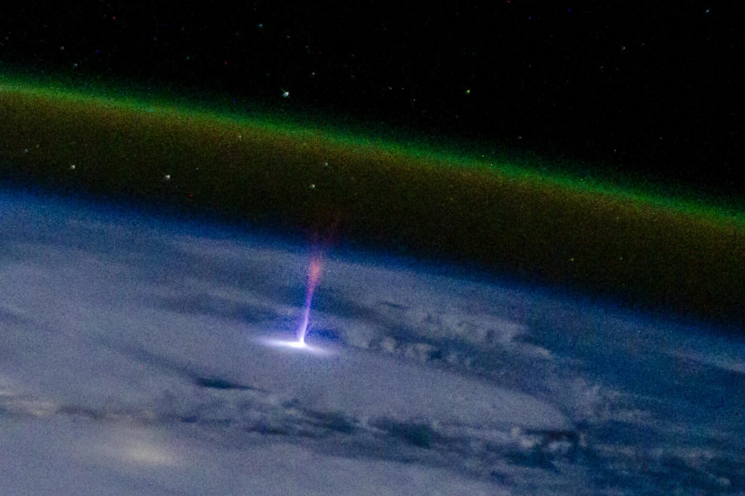 Blue jet-sprite from ISS, details in comments.
