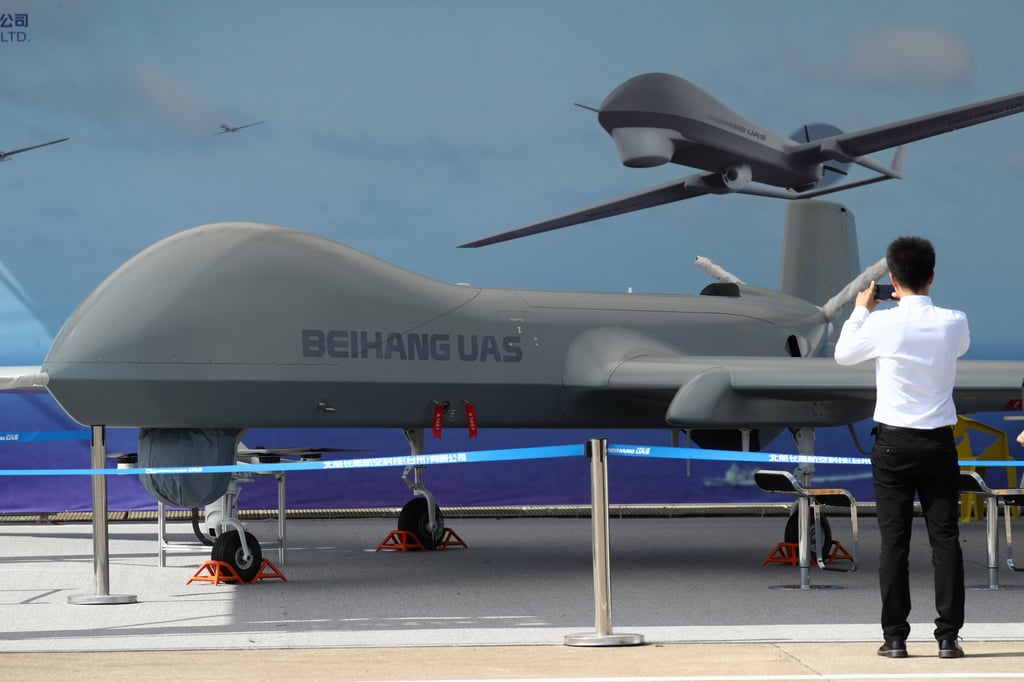 A BZK-005E model reconnaissance drone is seen at the Zhuhai Airshow in 2018. Photo: Dickson Lee A BZK-005E model reconnaissance drone is seen at the Zhuhai Airshow in 2018. Photo: Dickson Lee