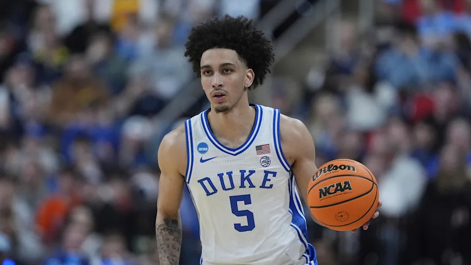 Duke guard Tyrese Proctor brings the ball down court against Mount St. Mary's during the first half in the first round of the NCAA college basketball tournament, Friday, March 21, 2025, in Raleigh, N.C. (AP Photo/Chris Carlson)