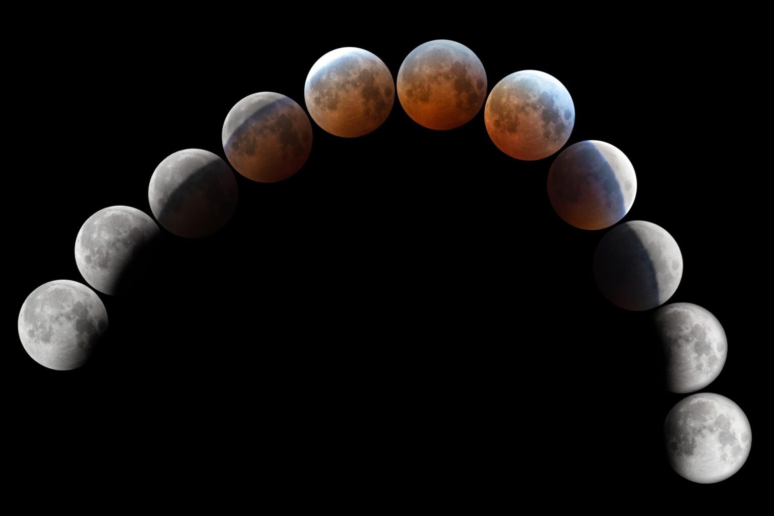 I took multiple shots of the lunar eclipse to create this composite showing all its phases.