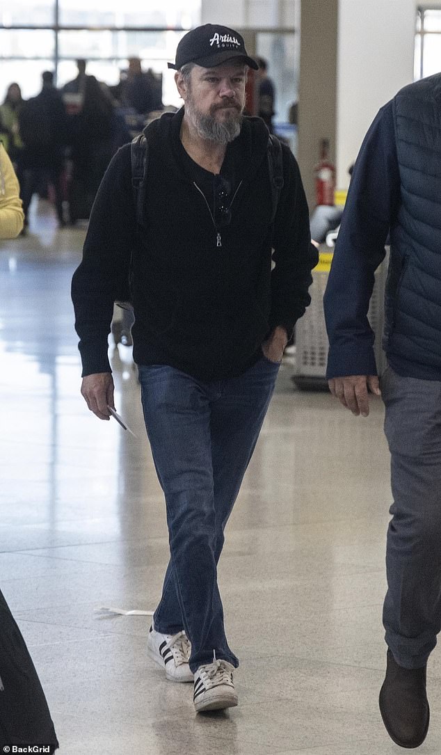 Matt Damon looked worlds away from himself as he arrived in Greece to film new Christopher Nolan 's big-screen adaptation of Homer's The Odyssey on Thursday