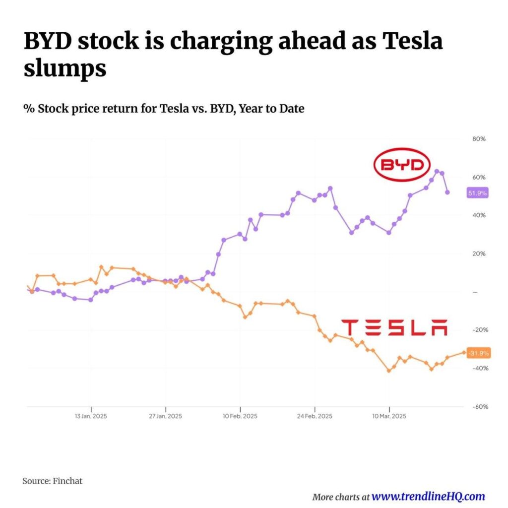BYD charges ahead as Tesla slumps