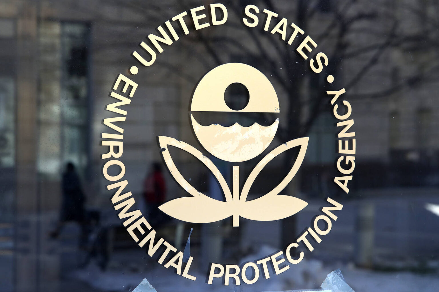 The U.S. Environmental Protection Agency's logo is displayed on a door at its headquarters on March 16, 2017 in Washington, D.C. Credit: Justin Sullivan/Getty Images