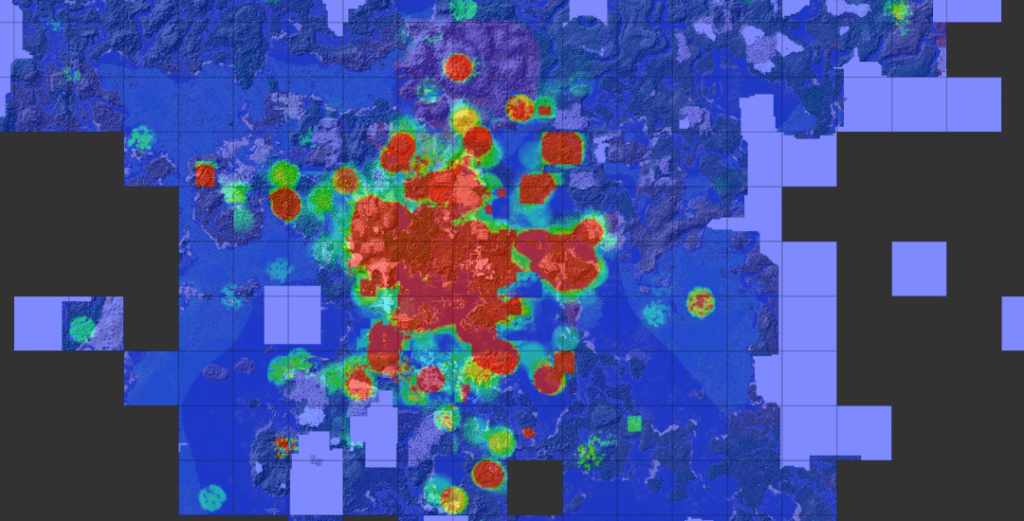 Our Minecraft Server World Map by Total Inhabited Time [OC]
