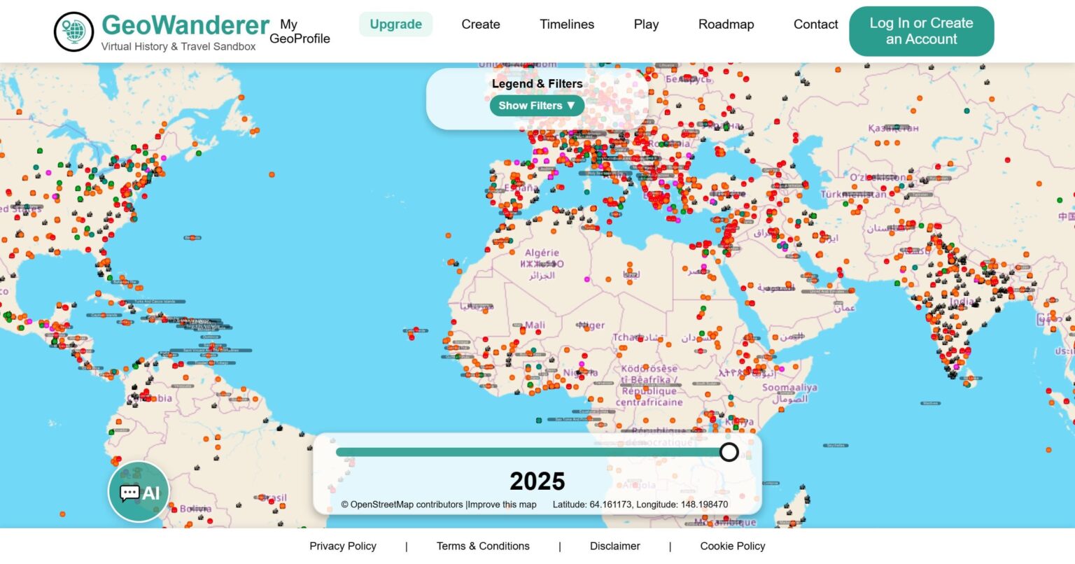 [OC] Interactive World History Map With Timelines, Wikipedia Integration, and More