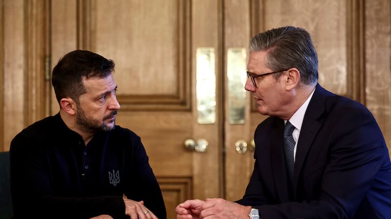 Britain's Prime Minister Keir Starmer with Ukraine's President Volodymyr Zelensky at 10 Downing Street, London.