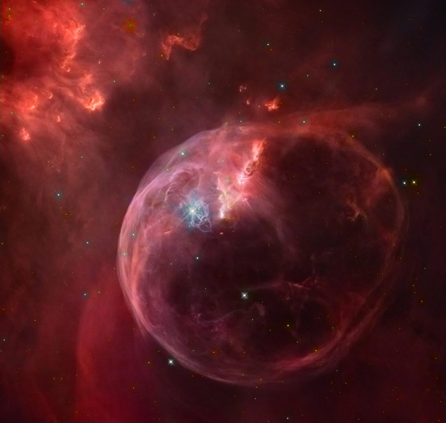 The Bubble Nebula in true colours (reprocessed Hubble image)
