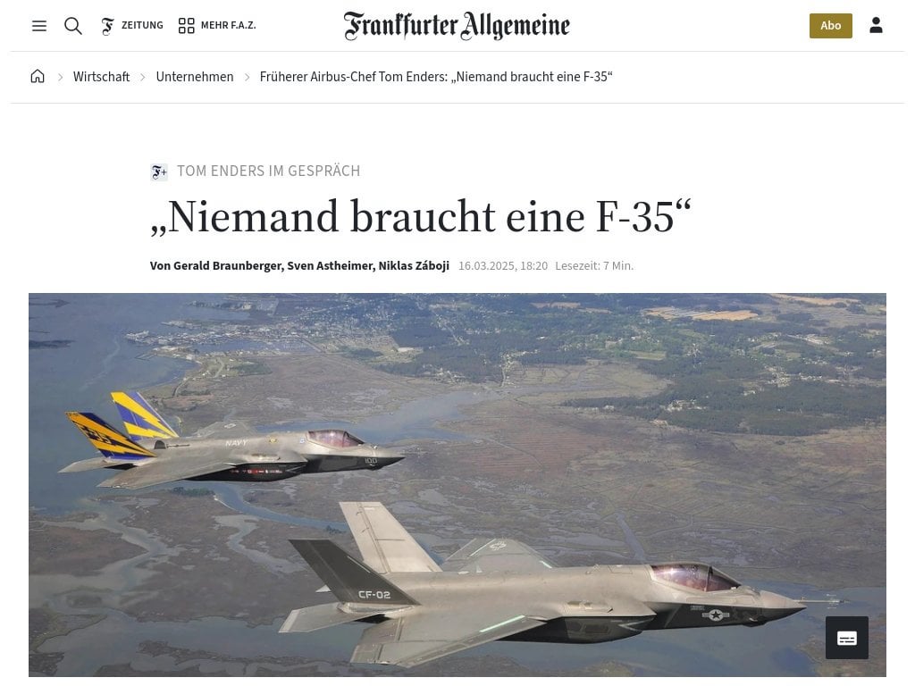 As the NATO alliance crumbles, Airbus's former CEO says Europe should ditch American military tech, and defend itself with a tens of thousands of intelligent roboticized drones on its eastern border with Russia.