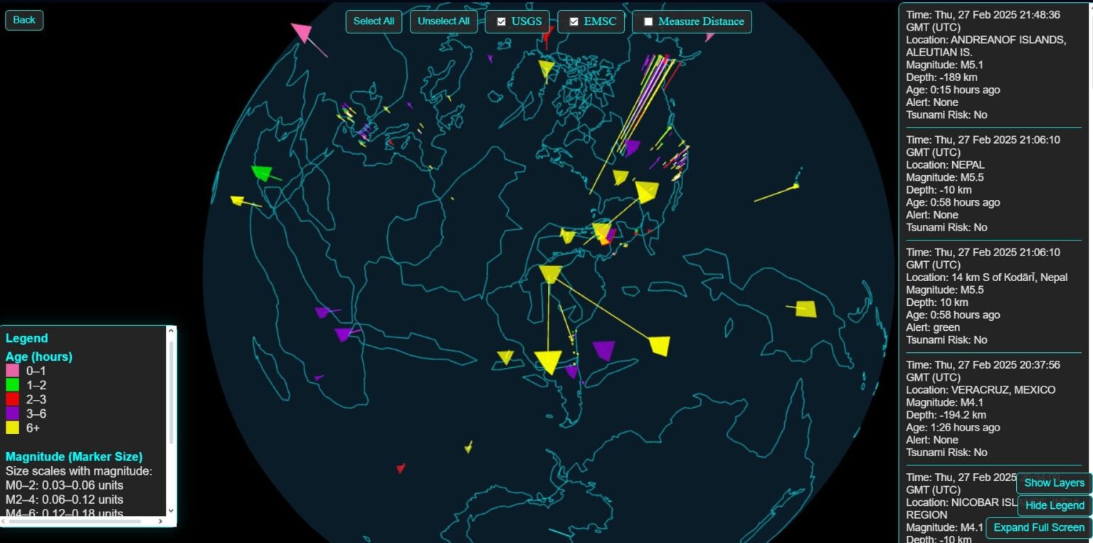 Massive Global 3D Earthquake simulation Live Data