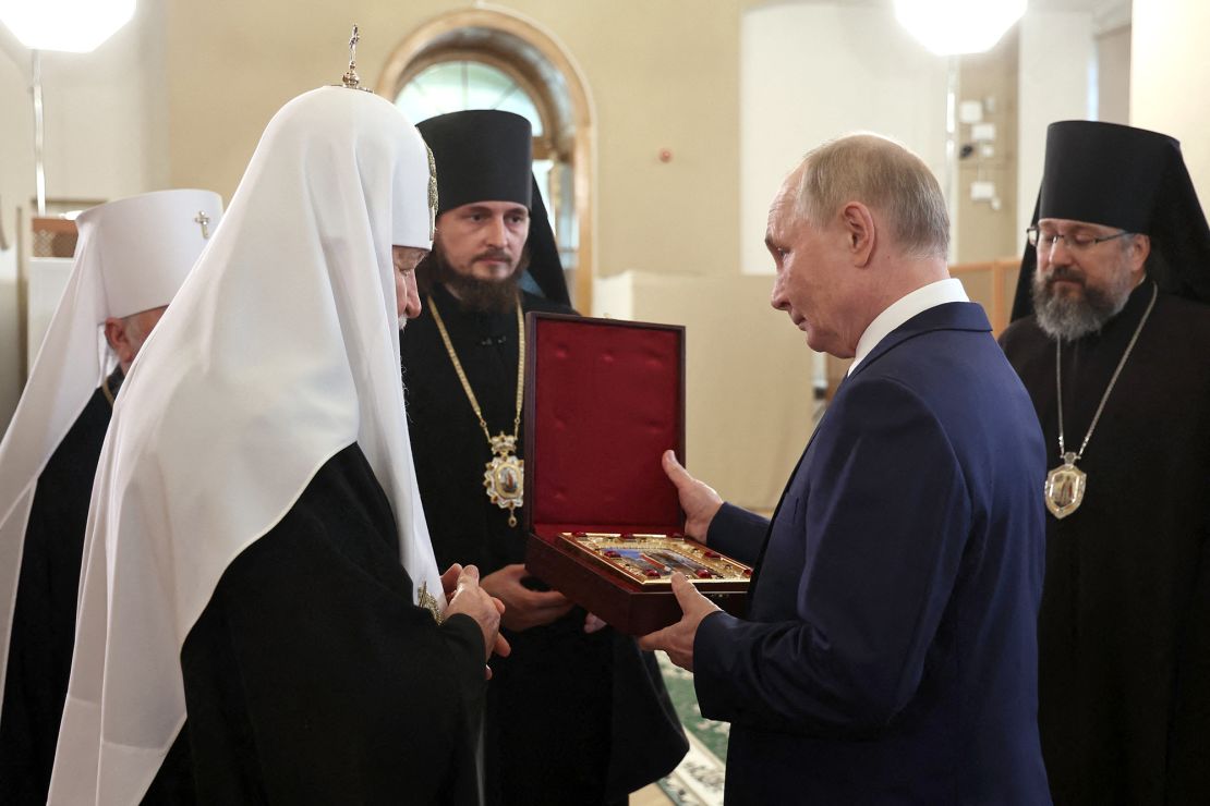 Putin and Orthodox Patriarch Kirill visit the Alexander Nevsky Lavra in Saint Petersburg on September 12, 2024.