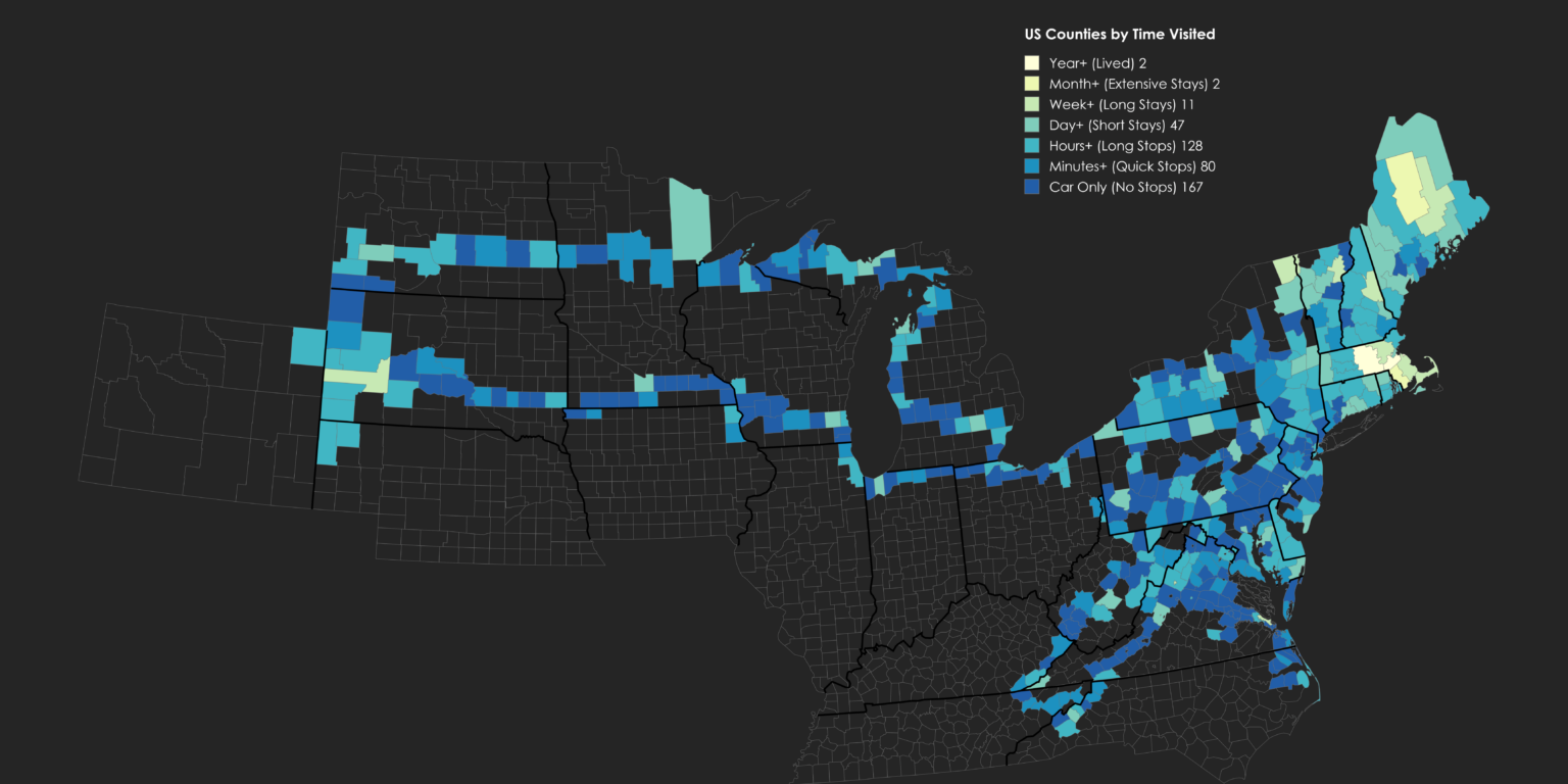 [OC] US Counties I've Visited (By Time)