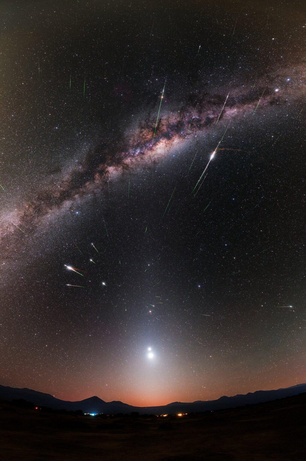 Meteor shower, Venus, Jupiter, Mars, Saturn and Milky Way