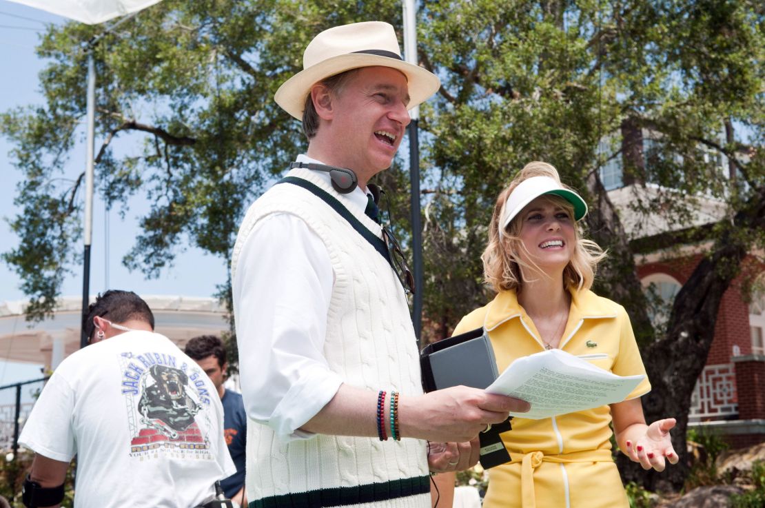 Director Paul Feig, Kristin Wiig on the set of 2011's 