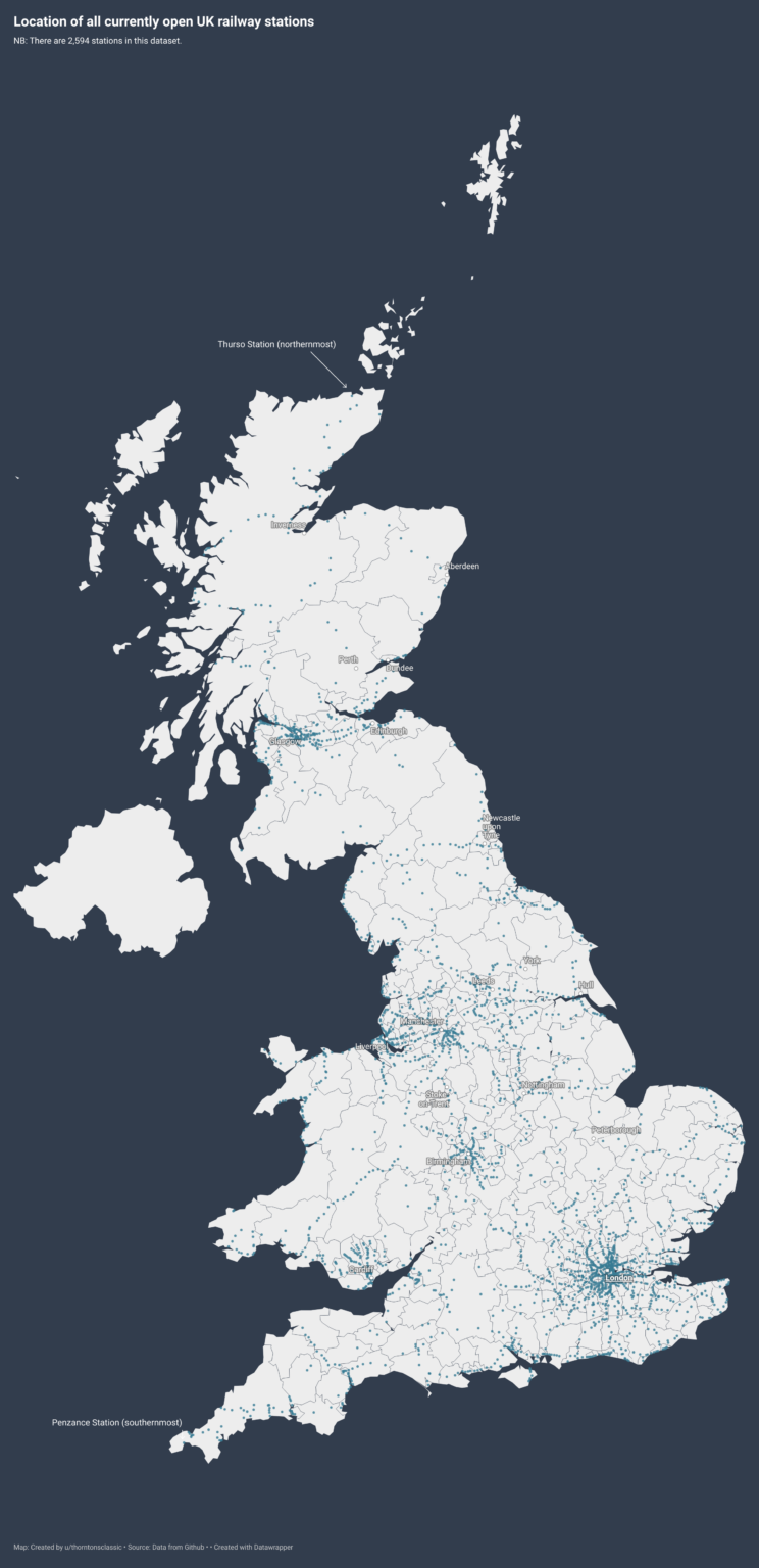 Location of all UK train stations [OC]