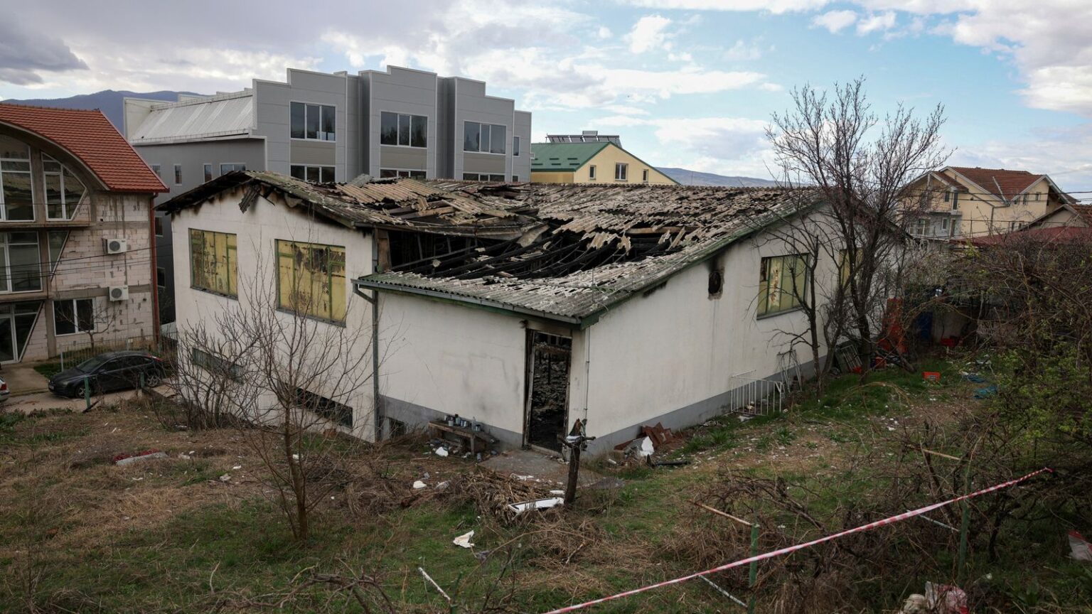 A view of the damaged Pulse nightclub, following a fire that resulted in dozens of deaths in the town of Kocani, North Macedonia