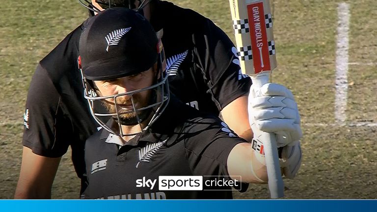 Williamson reaches century with ramped shot over the keeper!