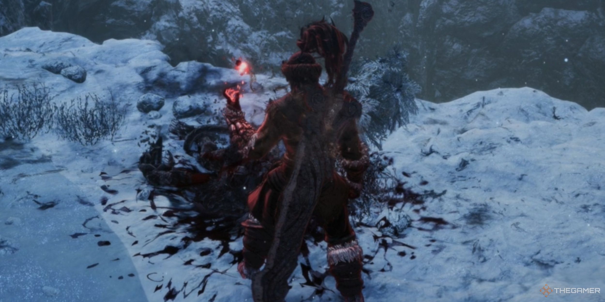 Khazan using a Soul Tear Dust consumable item to obtain more Lacrima in The First Berserker: Khazan.