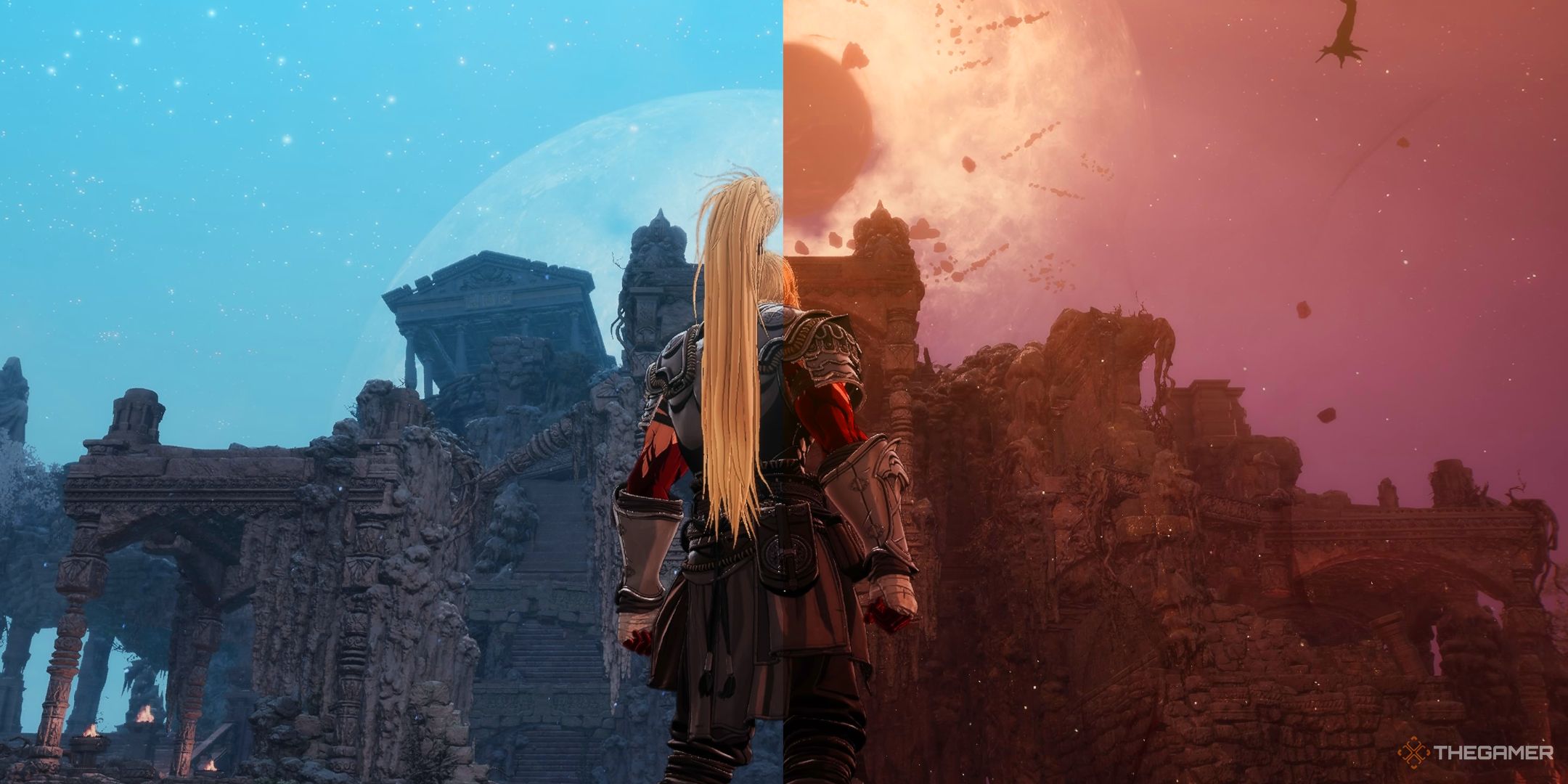 The two versions of The Crevice in The First Berserker Khazan.