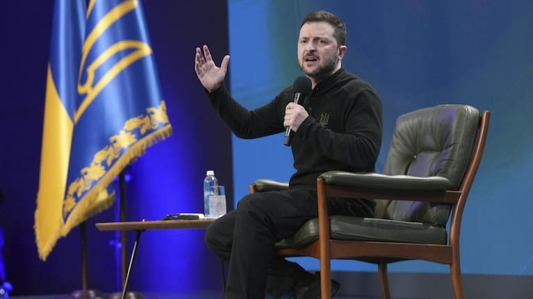 Ukrainian President Volodymyr Zelensky answers media questions during his press conference, in Kyiv, Ukraine.q