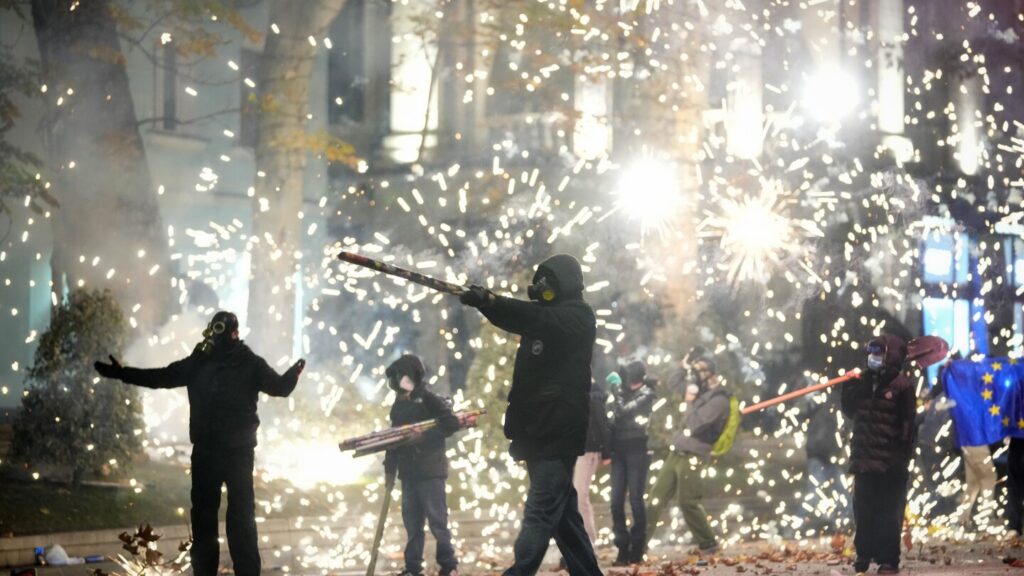 Demonstrators again converge on Georgia's parliament after the country's EU bid was suspended