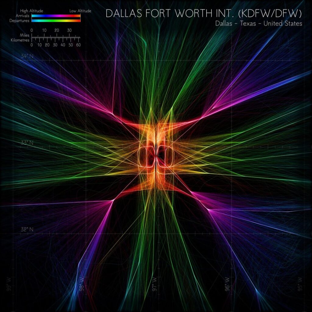 I rendered arrival and departure traffic from Dallas Fort Worth International Airport