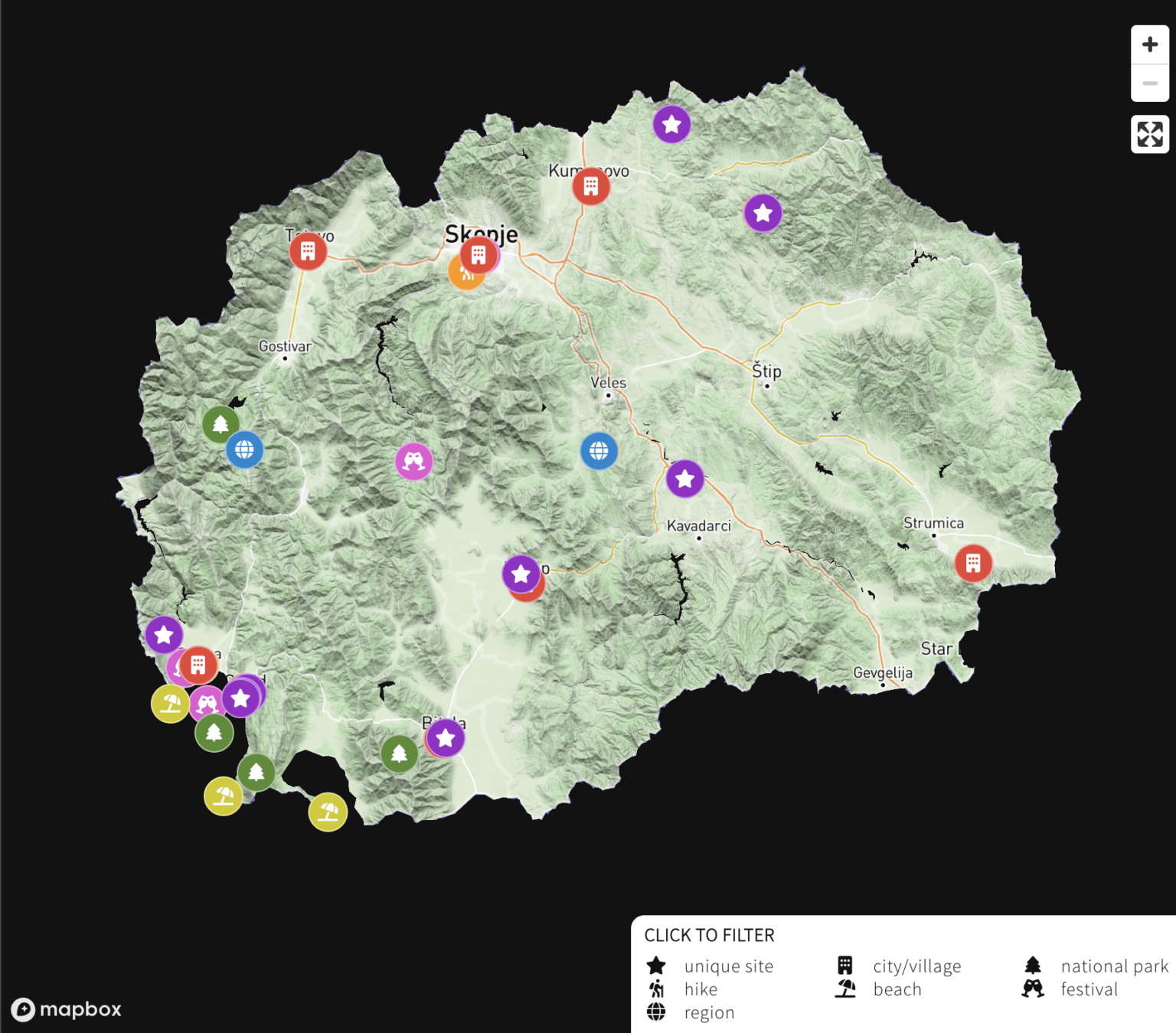 Created this interactive map of where to go in Macedonia