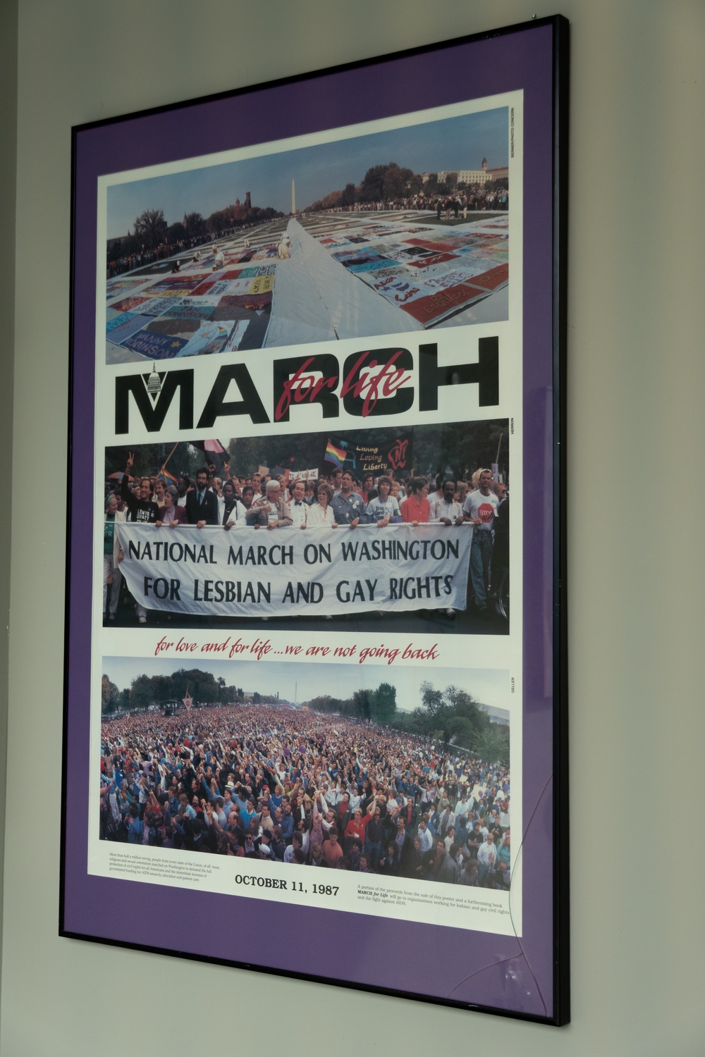 A framed poster in Fenway's offices, celebrating the 1987 National March on Washington for Lesbian and Gay Rights.