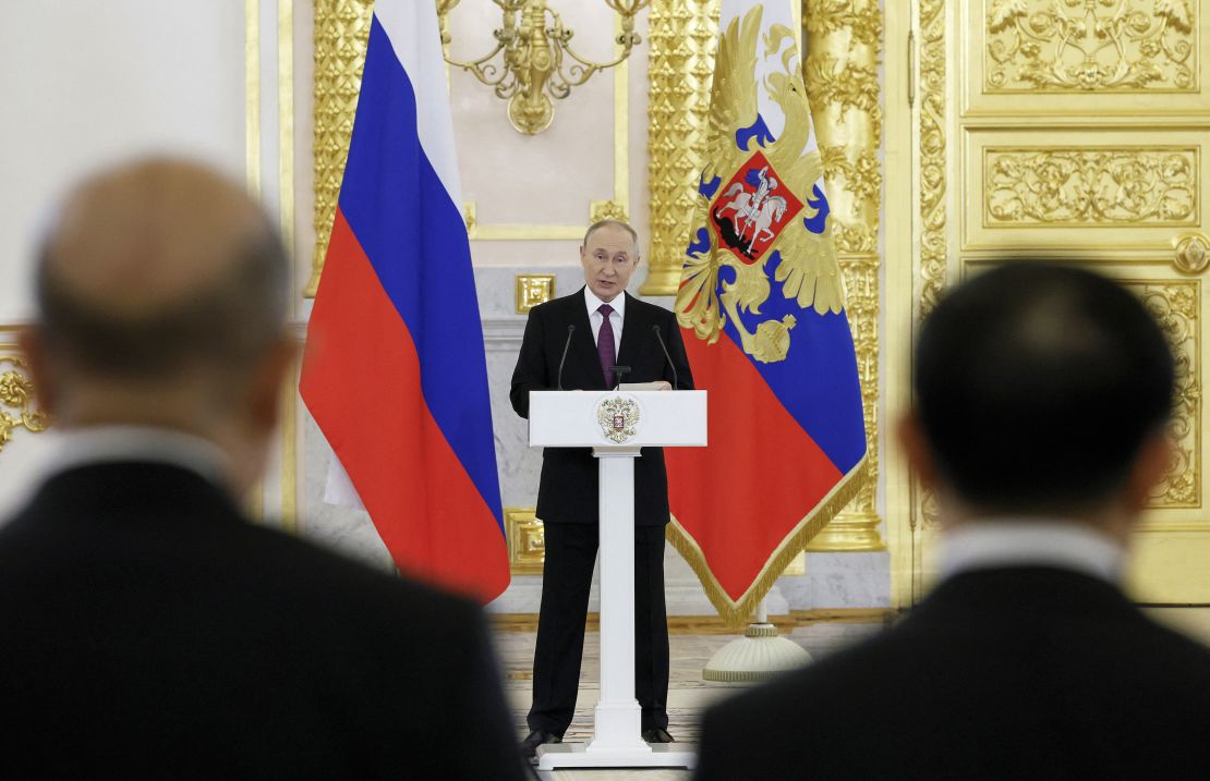 Russian President Vladimir Putin delivers a speech during a ceremony to receive diplomatic credentials from newly appointed foreign ambassadors at the Grand Kremlin Palace in Moscow, Russia November 5, 2024.