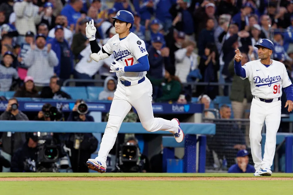 Shohei Ohtani heads for home after his first-inning home run.
